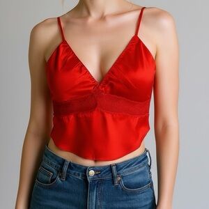 Intimately Free People Cami sz S Red Spaghetti Straps Satin Lace